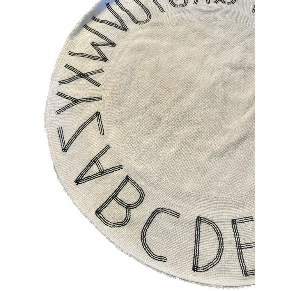 Lorena Canals Circle ABC Alphabet White Rug Carpet Machine Wash Nursery Decor